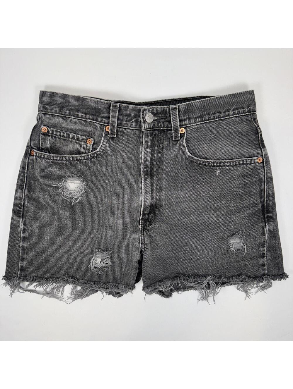 Levi's 505 Regular Fit Distressed Black Denim Shorts - 32